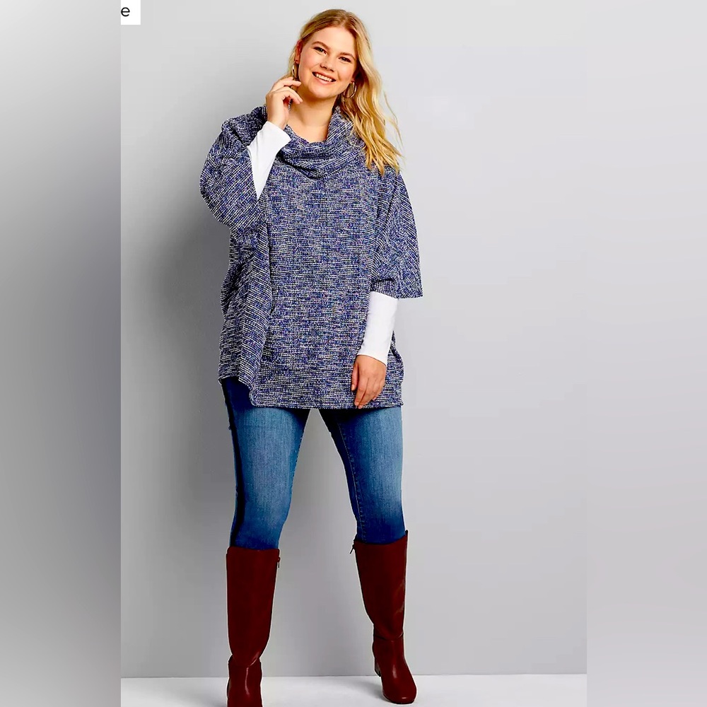 Lane Bryant blue with metallic threading cowl neck poncho. Size 18/20.